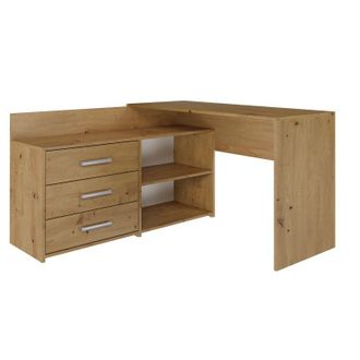 Topeshop Hucoco - Moline - Escritorio Esquinero Con Almacenaje - 3 Cajones + 2 Estantes - 120x50x76 Cm - Escritorio Para Ordenador