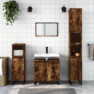 vidaXL Armario De Ba&ntilde;o Madera De Ingenier&iacute;a Roble Ahumado 58x33x60 Cm Vidaxl