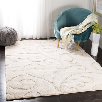 Safavieh Florida Shag Machine Made Area Rug, Creme / Creme Shag & Flokati Style Easy Care