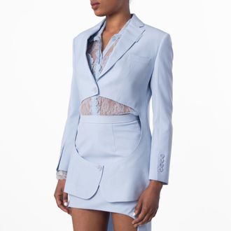 Burberry Ladies Pale Blue Wool Step-through Blazer, Brand Size 4 (US Size 2)