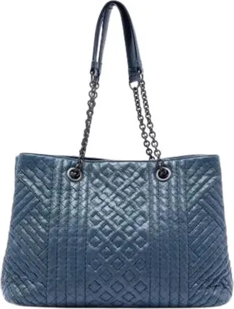 Bottega Veneta Pre-owned Tote Bags, female, Blue, Size: ONE SIZE Pre-owned Woven Leather Tote