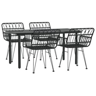 Berkfield Home Beautiful 5 Piece Garden Dining Set Black Poly Rattan