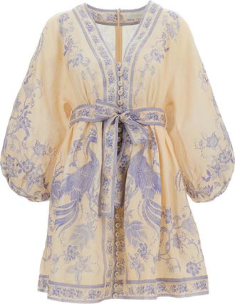 Zimmermann Indra Floral Mini Dress with Deep V-Neckline