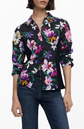 Desigual Floral Button-Up Shirt in Black at Nordstrom, Size X-Small