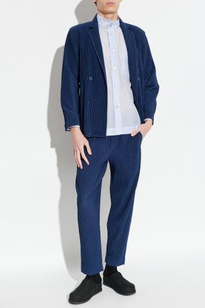 Homme Pliss&eacute; Issey Miyake Pleated Trousers, Mens, Navy Blue