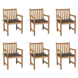 vidaXL Sillas De Jard&iacute;n 6 Uds Madera Maciza De Teca Cojines Gris Taup&eacute; Vidaxl