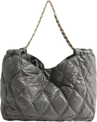 Generic Compatible For Casual Women Shoulder Bags Chains Padded Lady Handbags Large Capacity Tote Bag Big Puffy(Grey)
