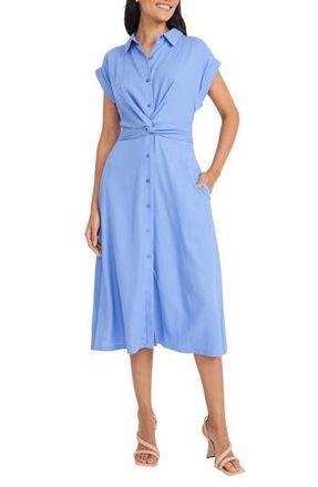 Maggy London Twist Front Short Sleeve Linen Blend Shirtdress in Blue Bonnet at Nordstrom Rack, Size 18 (Similar To 16W)