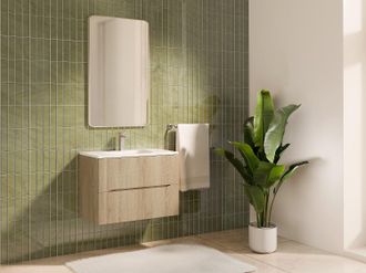 Vente-Unique Mobile bagno sospeso scanalato con lavabo da incasso Naturale chiaro 80 cm - ORISO