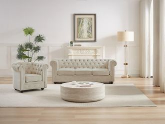 Vente-Unique Divano 3 posti e poltrona in Velluto Beige - CHESTERFIELD