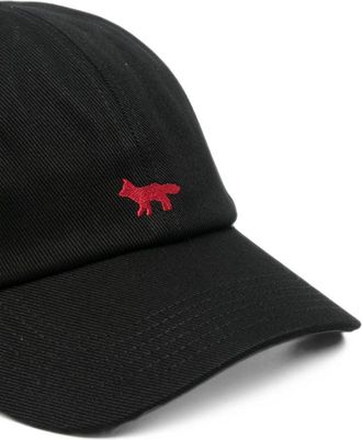 Maison Kitsun&eacute; Fox-Patch Cotton Baseball Cap - Black