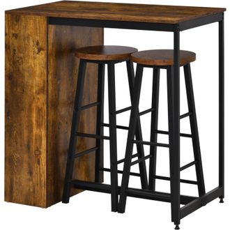 HOMCOM Set Bancone Bar a 3 Ripiani e 2 Sgabelli Alti in Stile Industriale - Homcom