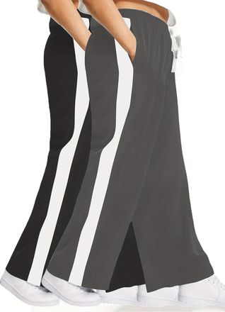 Generic Womens Wide Leg Yoga Pants with Pockets - Loose Fit Joggers with Stripe, Drawstring High Waist Sweatpants for Gym, Lounge, Travel (UK, Alpha, 3XL, Plu