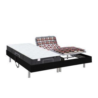 Vente-Unique Letto elettrico relax sole sospensioni materasso molle insacchettate e memory - motori okin - 2 x 90 x 200 cm - Nero - phanes di ysm&eacute;e