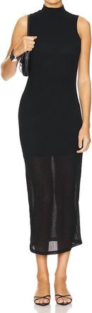 Frame Denim Mesh Highneck Midi Dress In Black