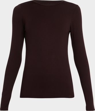 Majestic Filatures Soft Touch Flat-Edge Long-Sleeve Crewneck Top