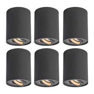 QAZQA Qazqa Moderno Set De 6 Focos Smart Gris Oscuro Con Wifi Gu10 - Rondoo Up Aluminio Cil&iacute;ndra Adecuado Para Led Max. 1 X 4.8 Watt