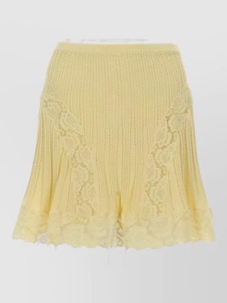 Self Portrait knit mini skirt lace detail waistband pleats