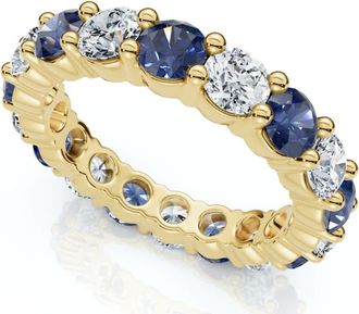 Pompeii3 3Ct Blue Sapphire & Diamond Eternity Ring 14k Gold Lab Grown