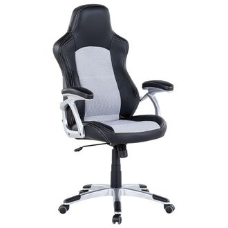 Beliani Silla De Oficina De Malla Negra Con Piel Sint&eacute;tica Gris Ajustable Explorer