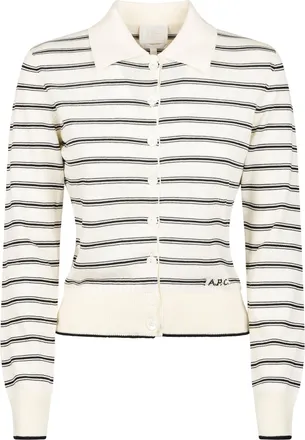 A.P.C. Button-Up Sweater with Classic Stripes and Embroidered Logo