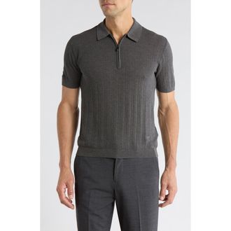 Emporio Armani Textured Quarter Zip Polo in Grey at Nordstrom, Size Xx-Large