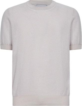 D4.0 Gestreept detail Geribbelde T-shirt met ronde hals - Heren - T-shirts - Beige - L - Katoen - Tops