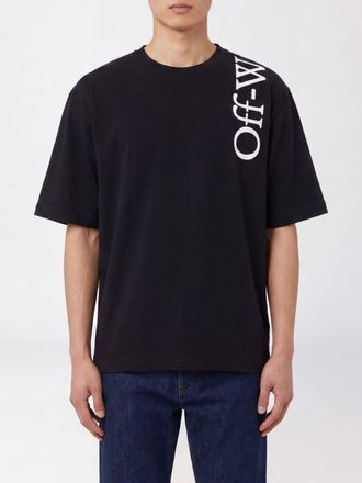 Off-white T-shirt in cotone con logo a contrasto e spalle scese