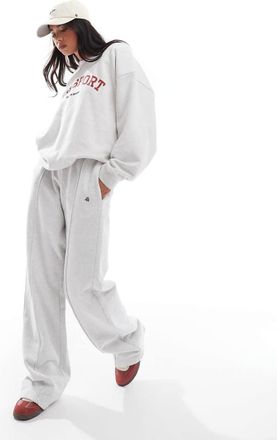 4th & Reckless cotton embroidered logo seam detail wide leg sweatpants in light gray