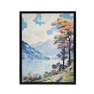 Artery8 Lake District Landscape in Autumn Framed Canvas Wall Art Print | Size: W24 x H32