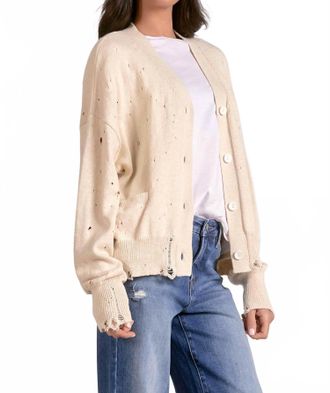 Elan Distressed Button Down Cardigan In Off White