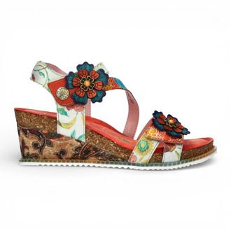 Laura Vita Bonito 32 Floral Leather Wedge Espadrille Sandals