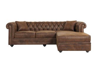 VENTE-UNIQUE.COM Sof&aacute; rinconera tela marr&oacute;n