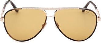 Tom Ford Rupert 63mm Pilot Sunglasses in Dark Havana Rose Gold/Vicuna at Nordstrom