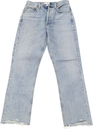 A Gold E Agolde Riley Straight Leg Crop Jeans in Light Blue Cotton