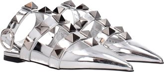 Valentino Garavani Womens Gray Leather Flat Sandals
