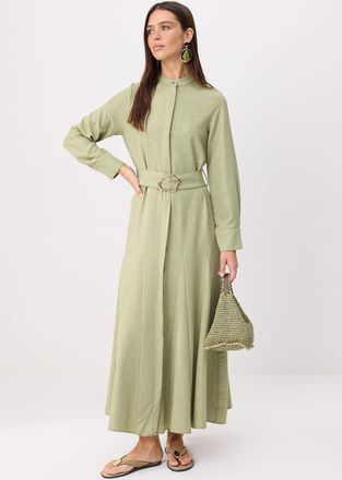 Trendyol Modest Dames Groen Effen Maxi Lang Skater Modest Jurken