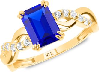 MAX + STONE Solid 10k Yellow or White Gold Emerald Cut Birthstone Rings with Twisted Band