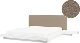 Beliani Cama Led Moderna Con Plataforma Mesitas De Noche Cabecero De Boucl&eacute; Blanco 160 X 200 Cm Zen