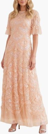 Needle & Thread Carmen Ruffle Maxi Dress in Apricot Blush at Nordstrom, Size 10