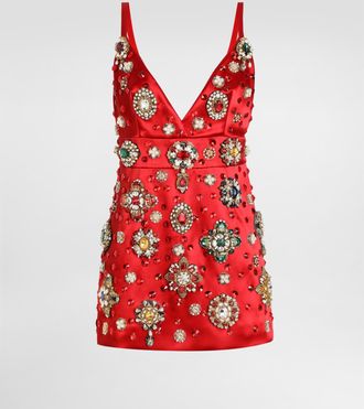 Dolce & Gabbana Satin Dress With Embroidery - Woman Dresses Multi-colored 38