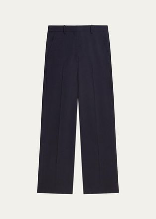 Theory Pleated Stretch Wool Wide-Leg Trousers