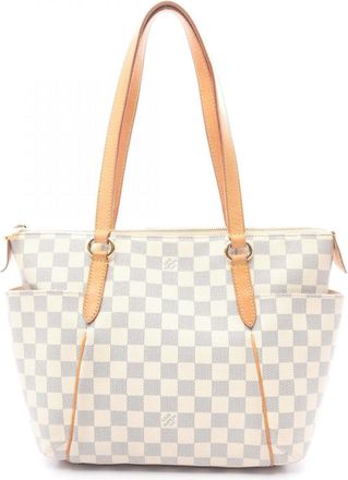 Louis Vuitton White Coated Canvas Damier Azur Leather Handbag Tote Bag (Pre-Owned)
