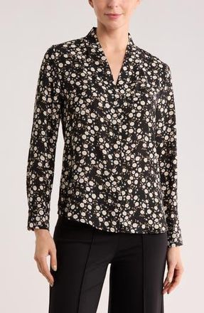 Nordstrom Rack V-Neck Long Sleeve Top in Black- Ivory Josie Ditsy at Nordstrom Rack, Size X-Large