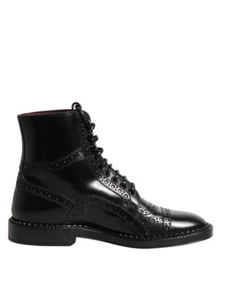 Dolce & Gabbana Black Leather Lace Up Mid Calf Boots Mens Shoes