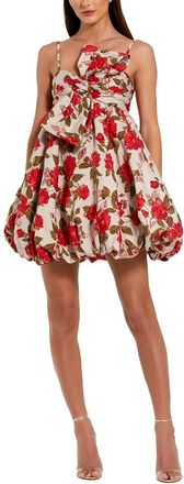 Mac Duggal Brocade Thin Strap Puff Mini Dress With Bow