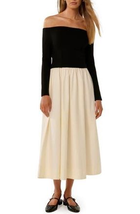 Ever New Savannah Off the Shoulder Long Sleeve Midi Dress in Black /Cream at Nordstrom Rack, Size 4