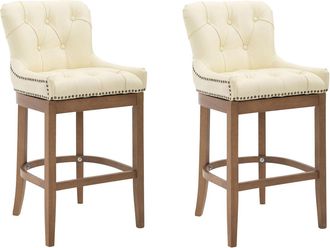 Clp Set 2x Taburetes Lakewood En Cuero Original Crema Antiguo Claro