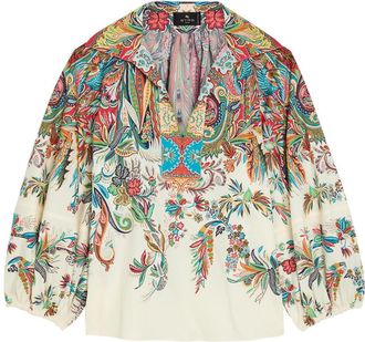 Etro Printed Balloon-sleeve Cotton-poplin top - Multicoloured - 42 (UK10 / S)