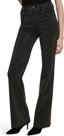 Veronica Beard Crosbie Crystal Embellished High Waist Slim Wide Leg Jeans in Washed Onyx at Nordstrom, Size 24